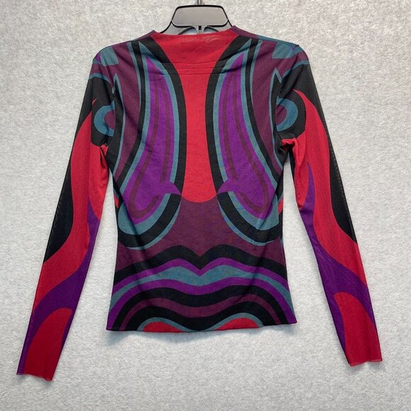 Vivienne Tam Vintage Chinese Opera Mask Print Mesh Top Y2K 90's Womens Medium - Picture 5 of 10